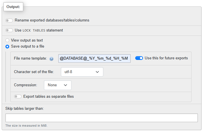 Change the parameter  Output: > Save output to a file > File name template to @DATABASE@_%Y_%m_%d_%H_%M